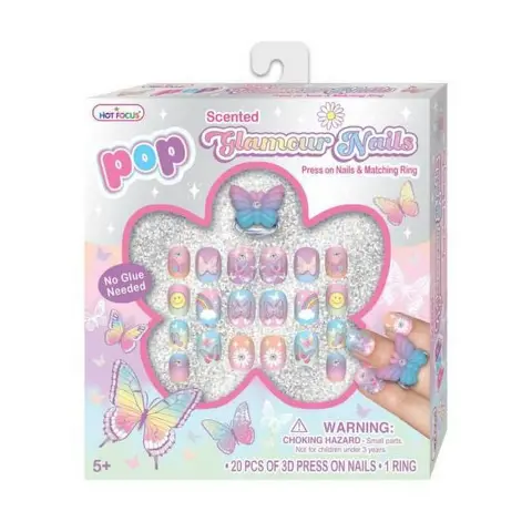 HOT FOCUS Butterfly Pop Scented Glamour Nails & Matching Ring